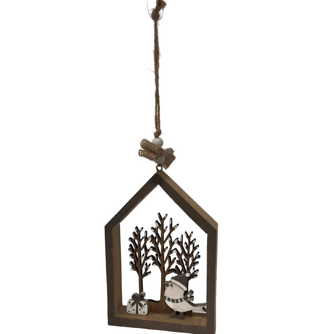 Large Robin in Brown House Outline Hanger