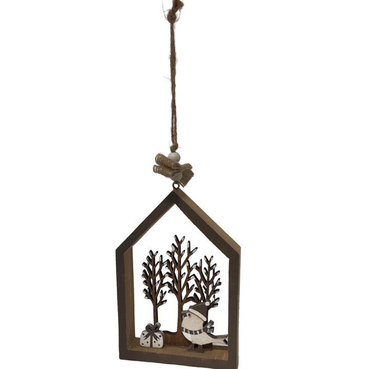Large Robin in Brown House Outline Hanger