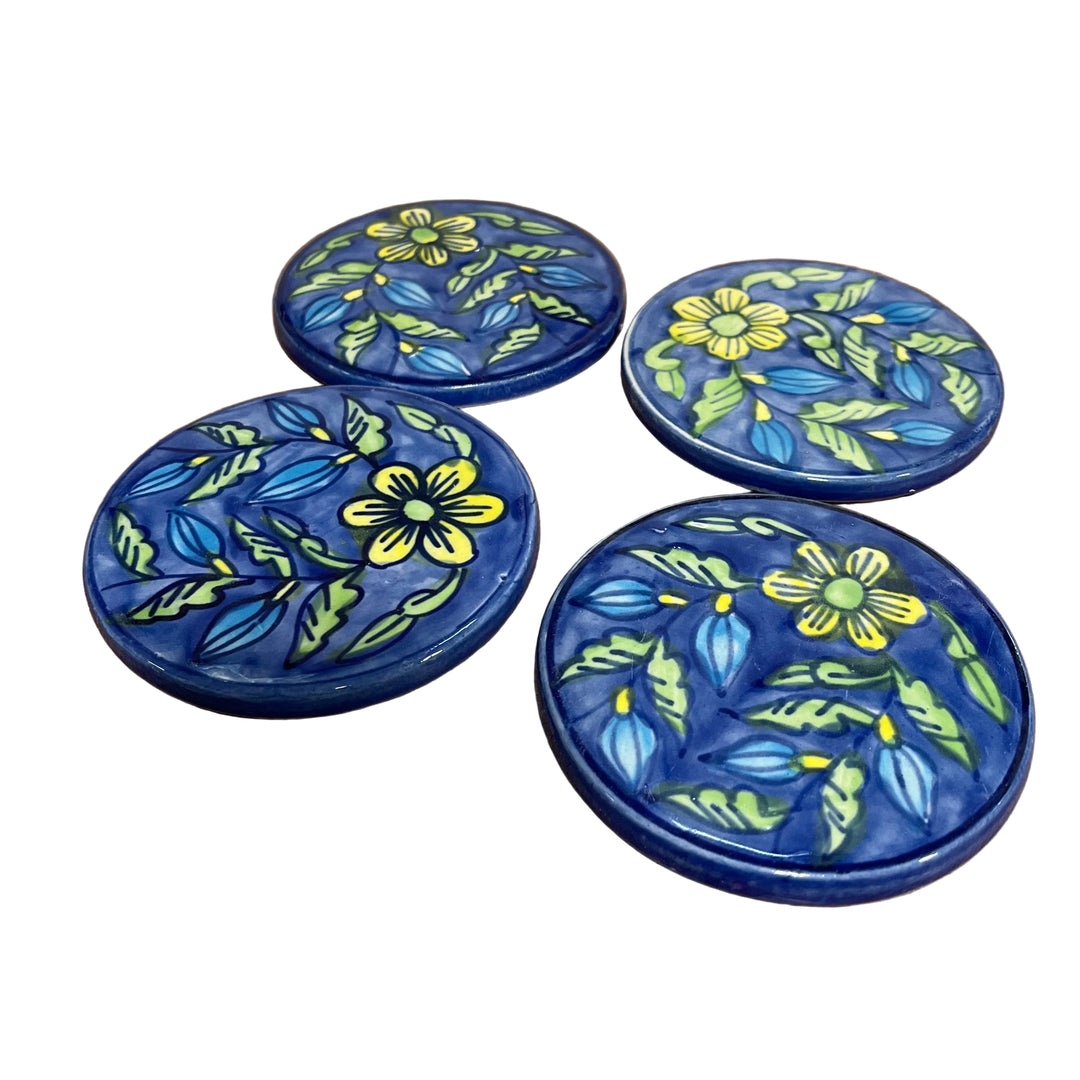 Set Of 4 Floral Glazed Coasters