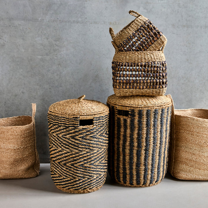 Laundry Basket Cesto in Nature Black Set of 2