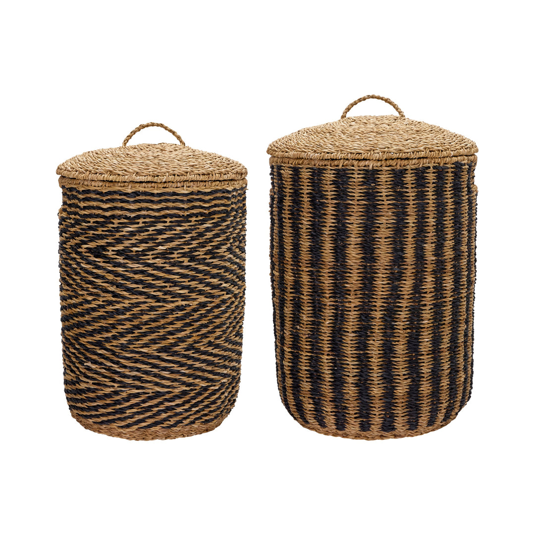 Laundry Basket Cesto in Nature Black Set of 2
