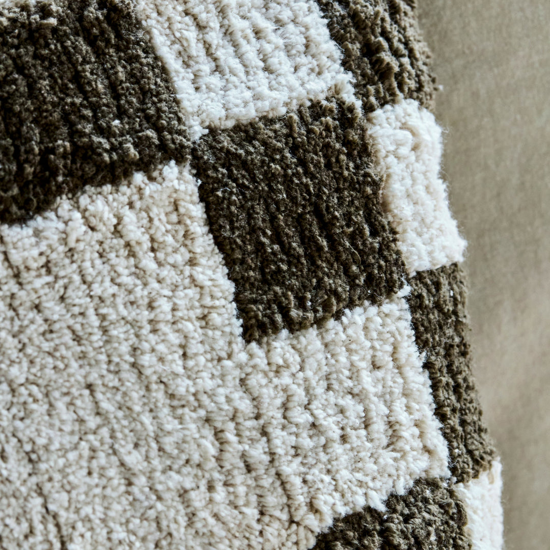 Chess Cushion Cover in Green Off White