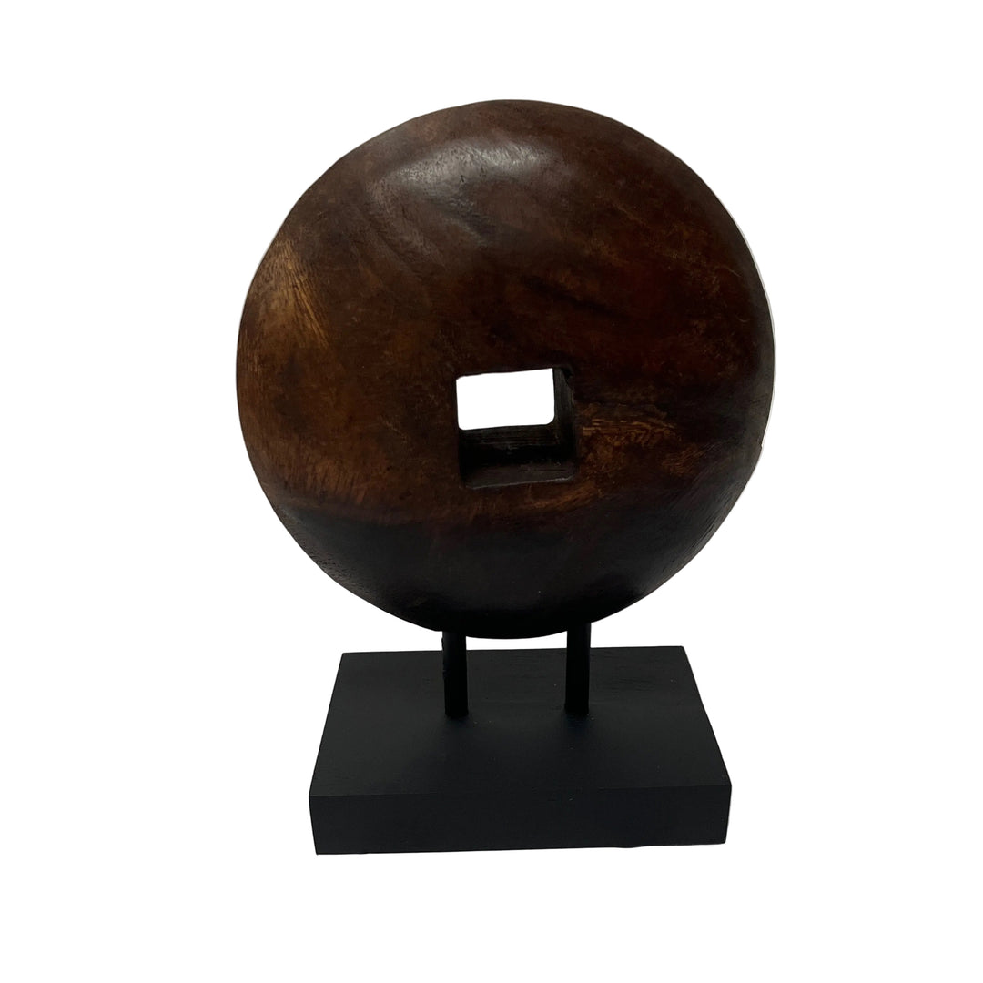 Wooden Wheel Sculpture on Plinth