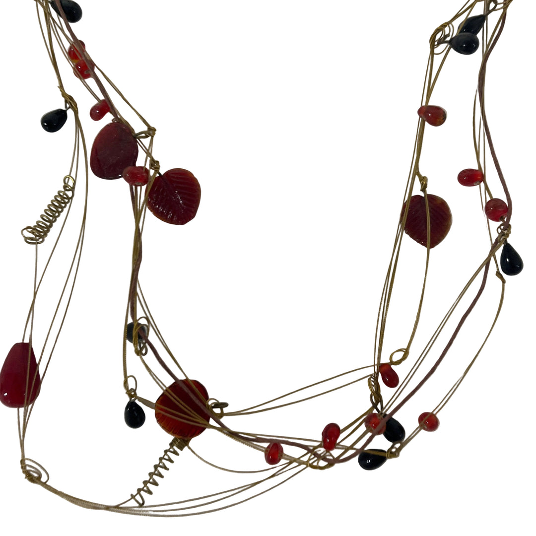 Handmade Wire Glass Beaded Necklace Red