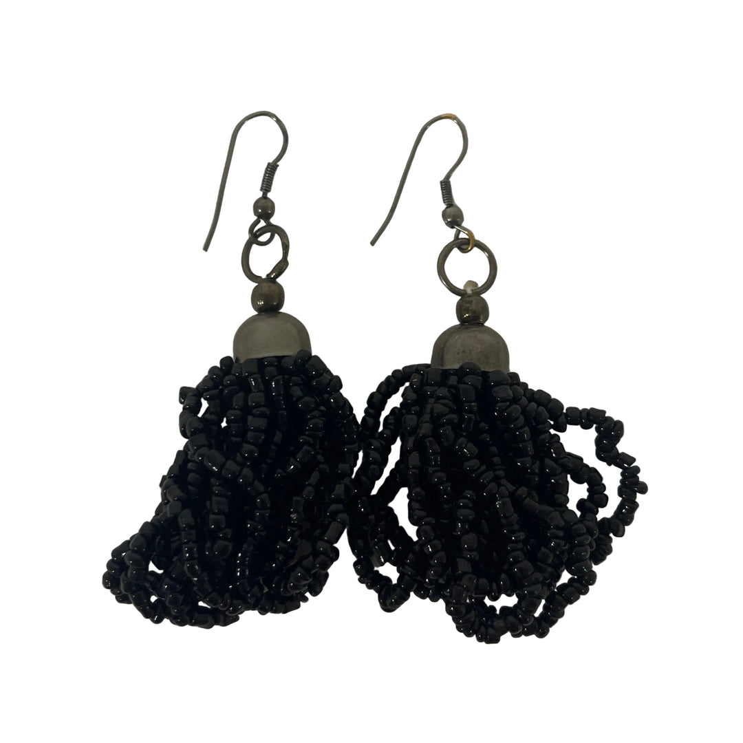 Pair of Handmade Beaded Earrings Black