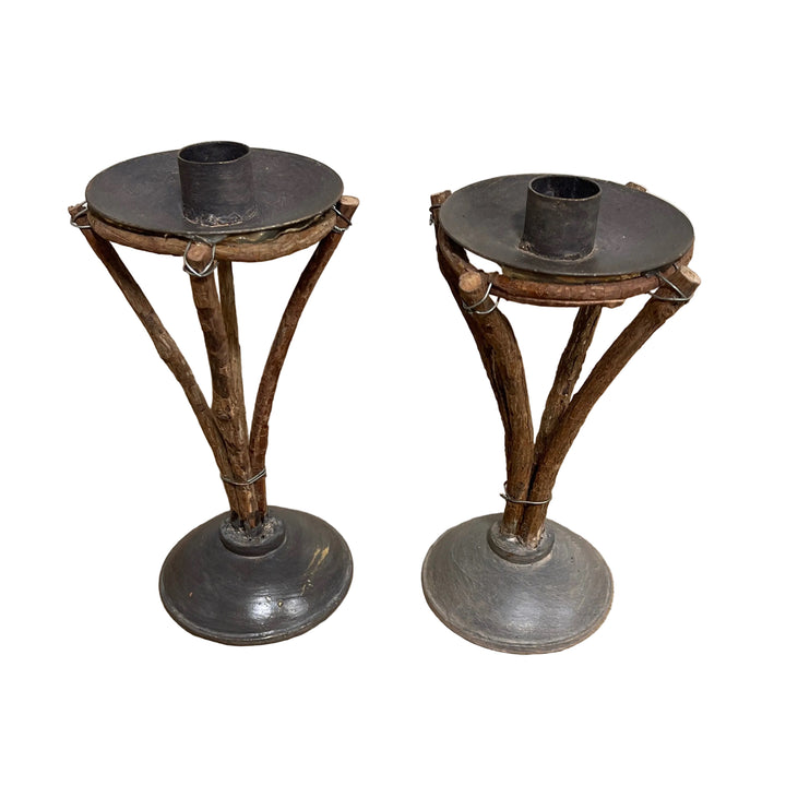 Set Of Two Rustic Candle Holders