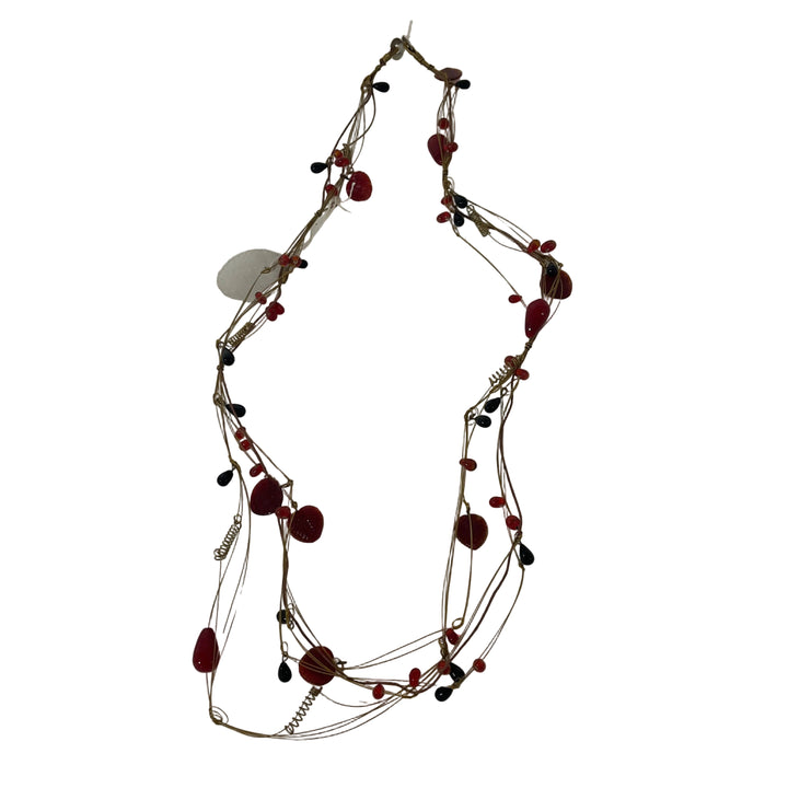 Handmade Wire Glass Beaded Necklace Red