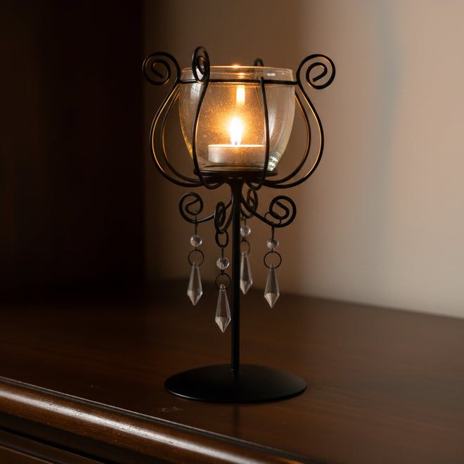 Metal Tea light Holder with glass decor