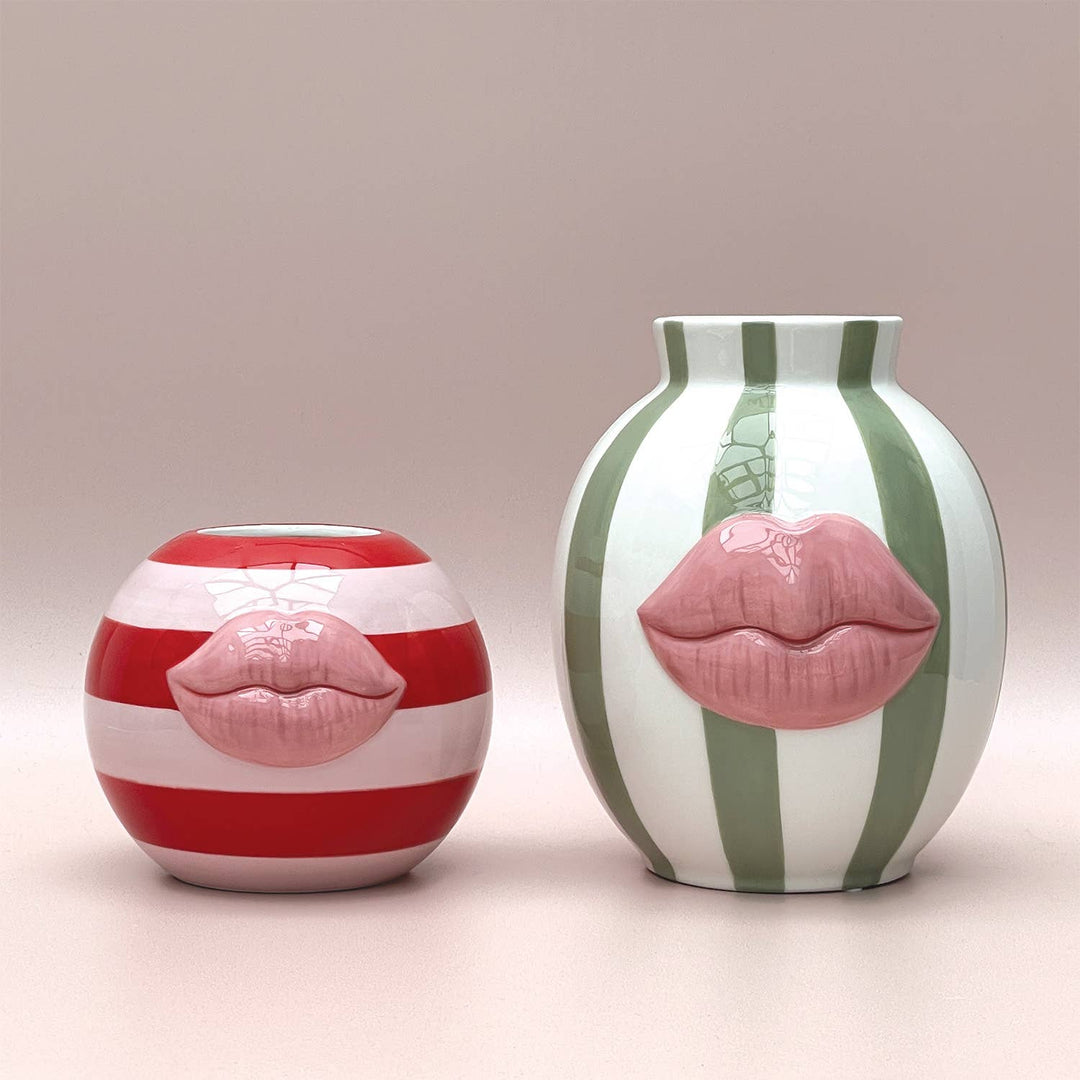 Green Striped Kiss Vase