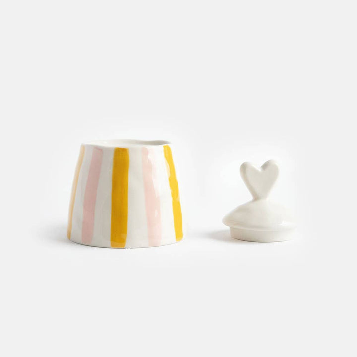 Pink/Mustard Stripe Heart Lid Jar