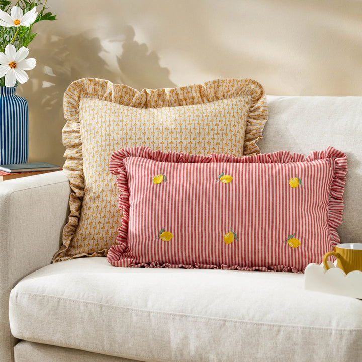 Lemon Embroidered Ruffle Cushion