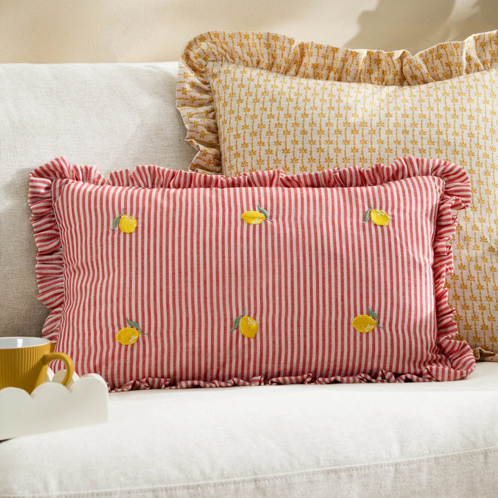 Lemon Embroidered Ruffle Cushion
