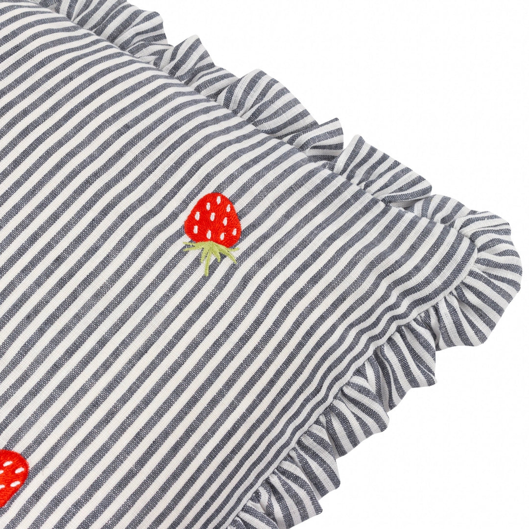 Strawberries Embroidered Ruffle Cushion