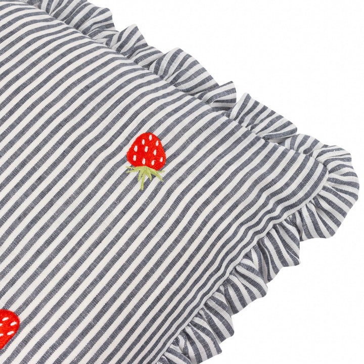 Strawberries Embroidered Ruffle Cushion