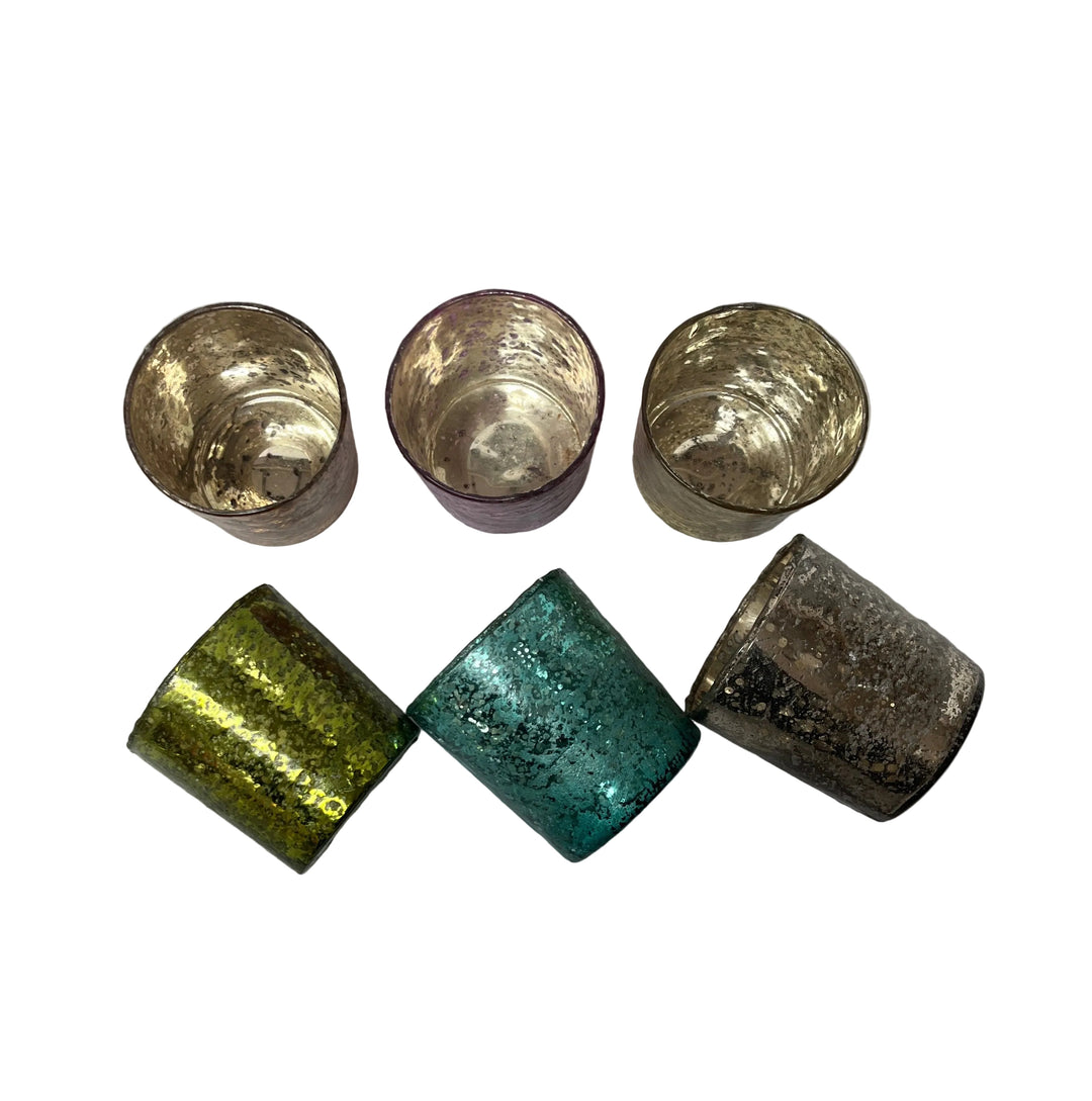 Set Of Six Cracked Glass Tea Light Holders