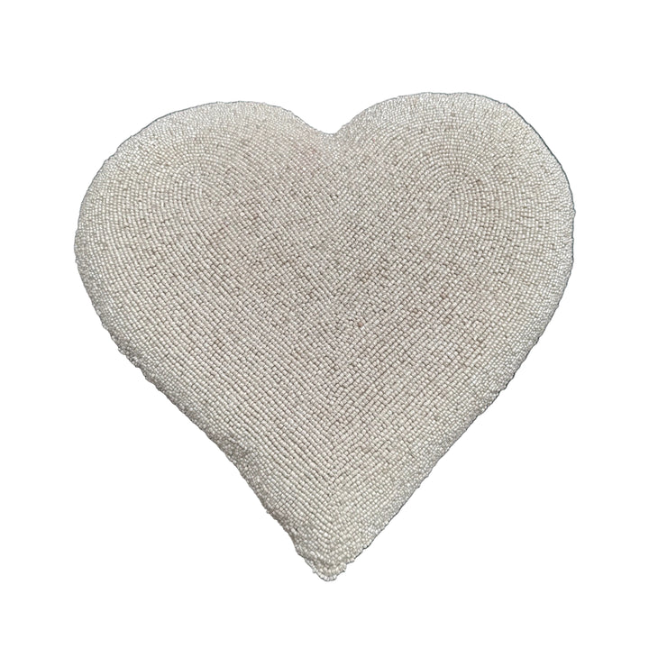 Small Beaded Heart Cushion in White