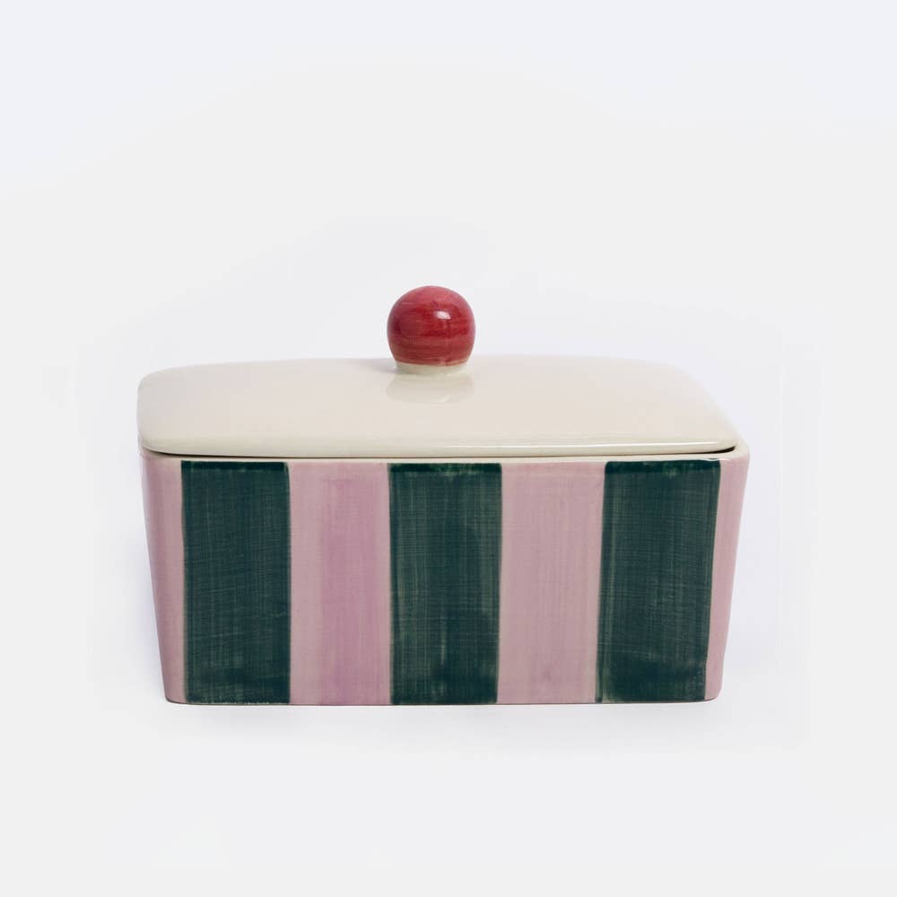 Lilac/Teal Stripe Butter Dish