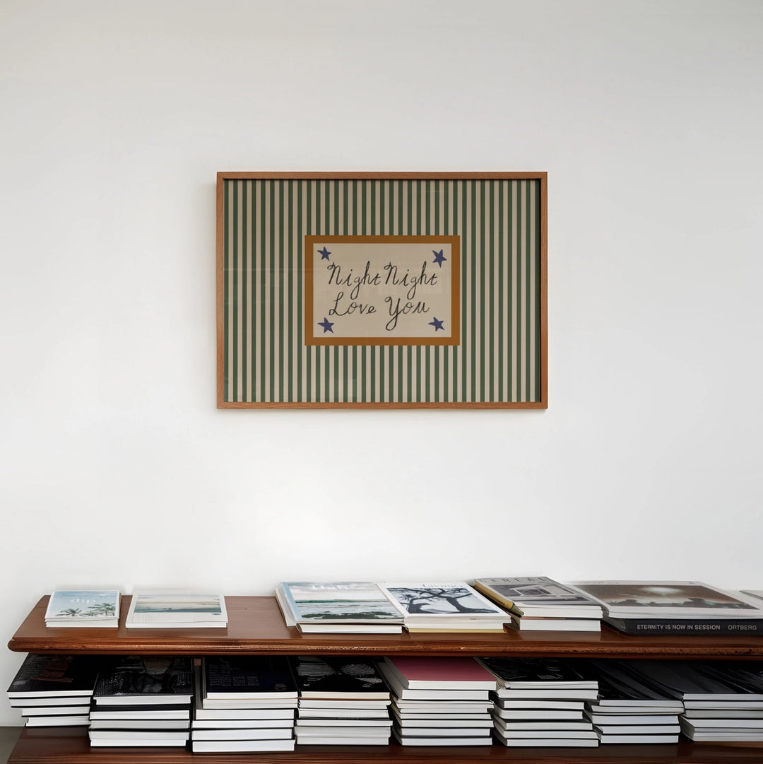 Night Night Love You Striped Print Green/Yellow