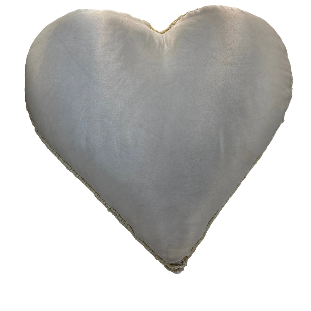 Beaded Heart Cushion in Ivory