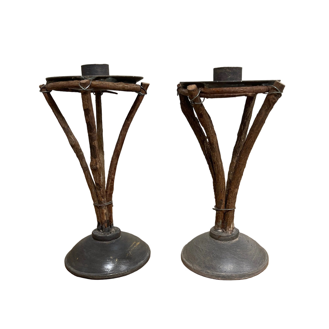 Set Of Two Rustic Candle Holders