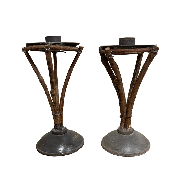 Set Of Two Rustic Candle Holders