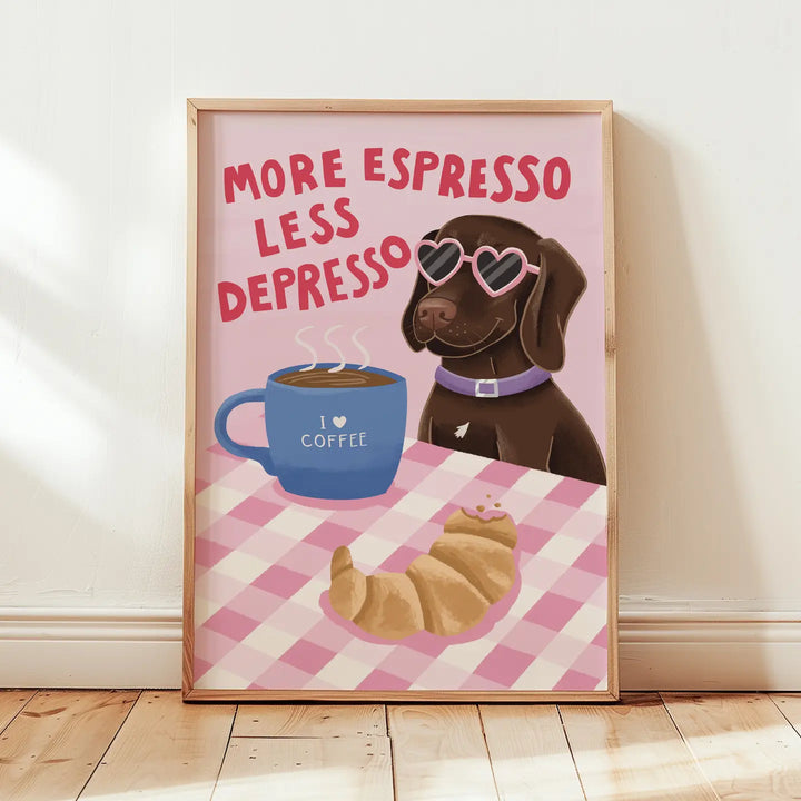 More Espresso Less Depresso Dog Print Pink