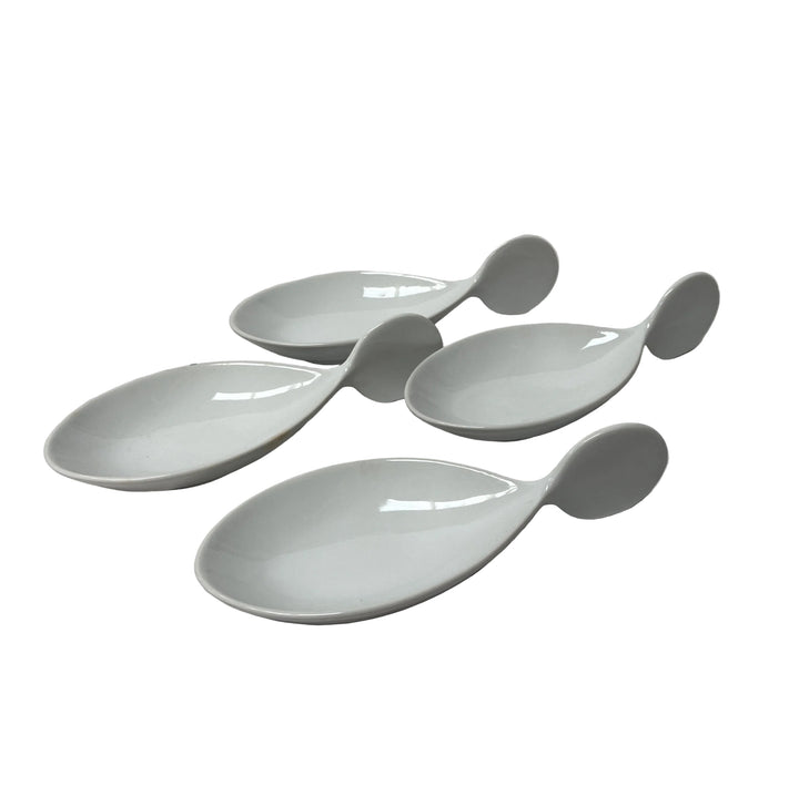 Set of 4 Porcelain Fish Shaped Serving Dishes White