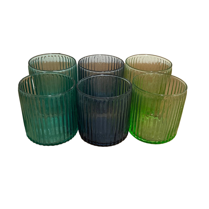 Set of 6 Tumbler Ribbed Glasses Assorted