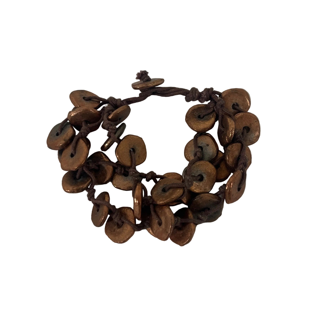 Handmade Metal Disc & Textile Layering Bracelet