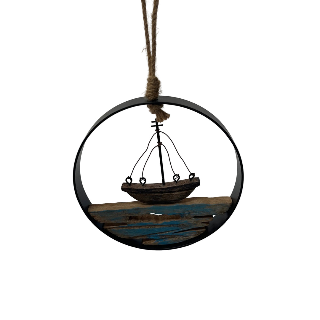 Hanging Boat in Metal Ring Decor
