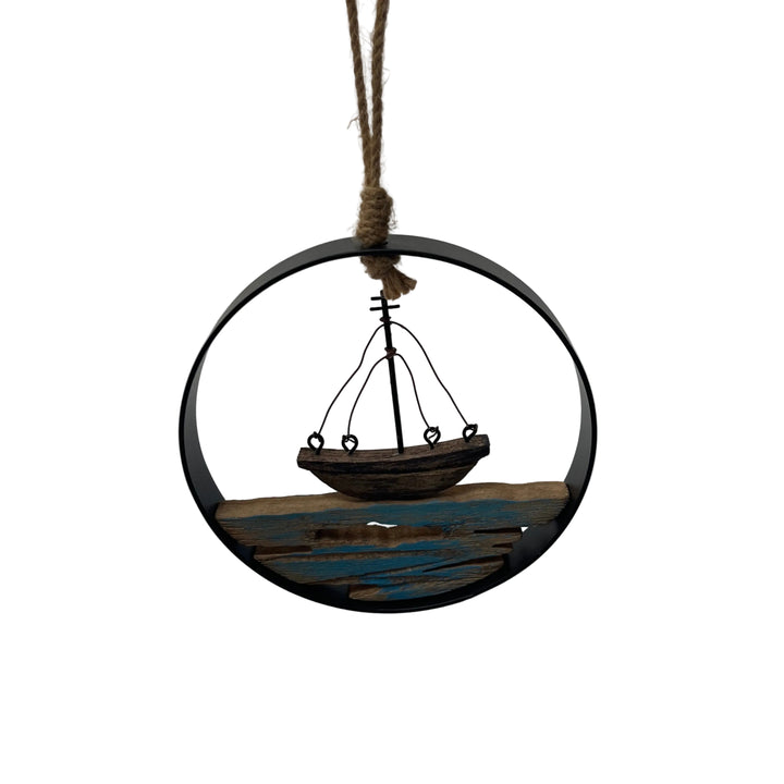 Hanging Boat in Metal Ring Decor