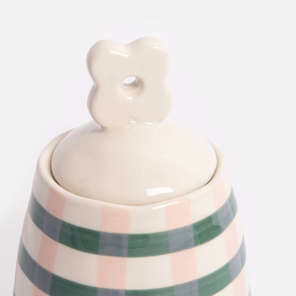 Pink/Teal Check Flower Lid Jar