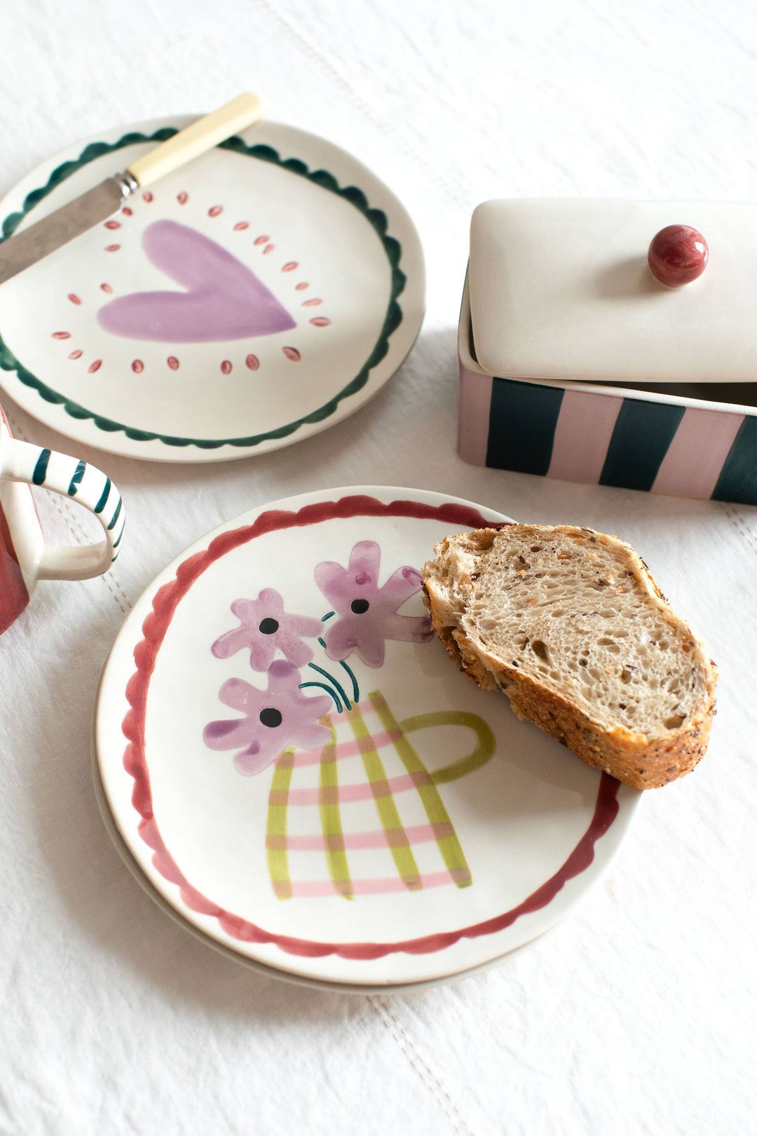 Lilac/Teal Stripe Butter Dish