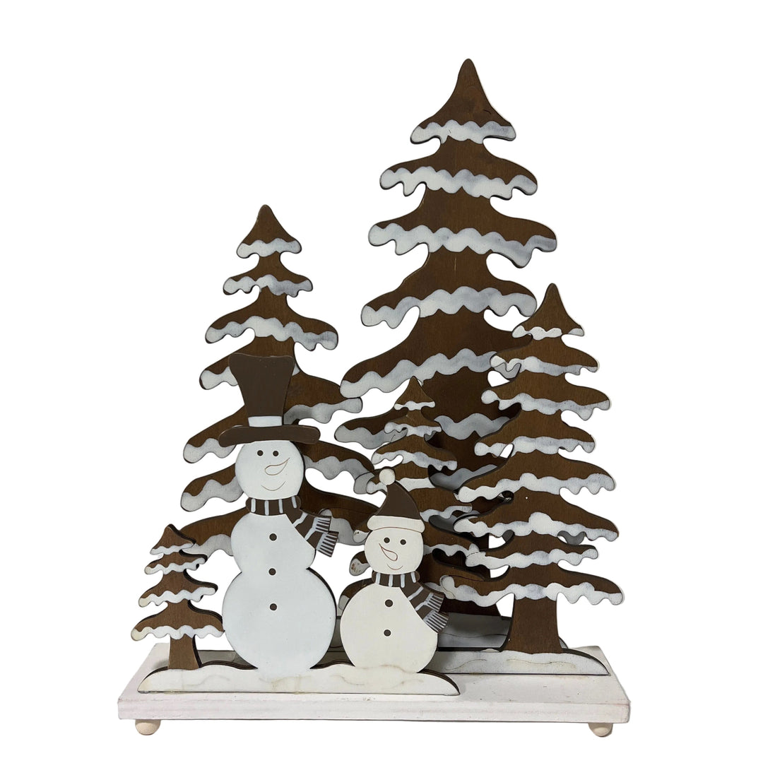 Small Wooden Snowman Christmas Scene LED