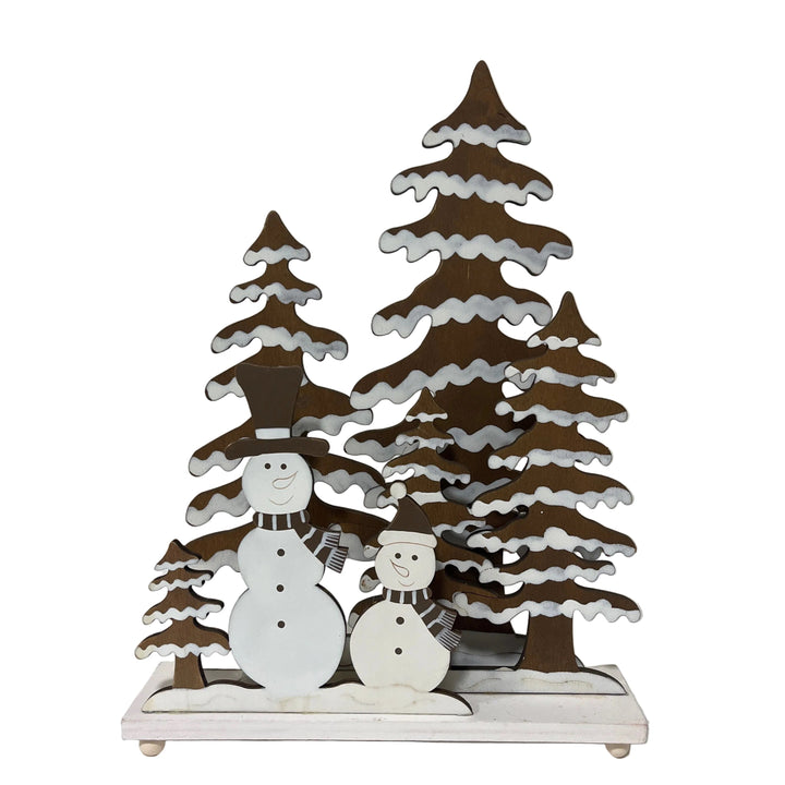 Small Wooden Snowman Christmas Scene LED