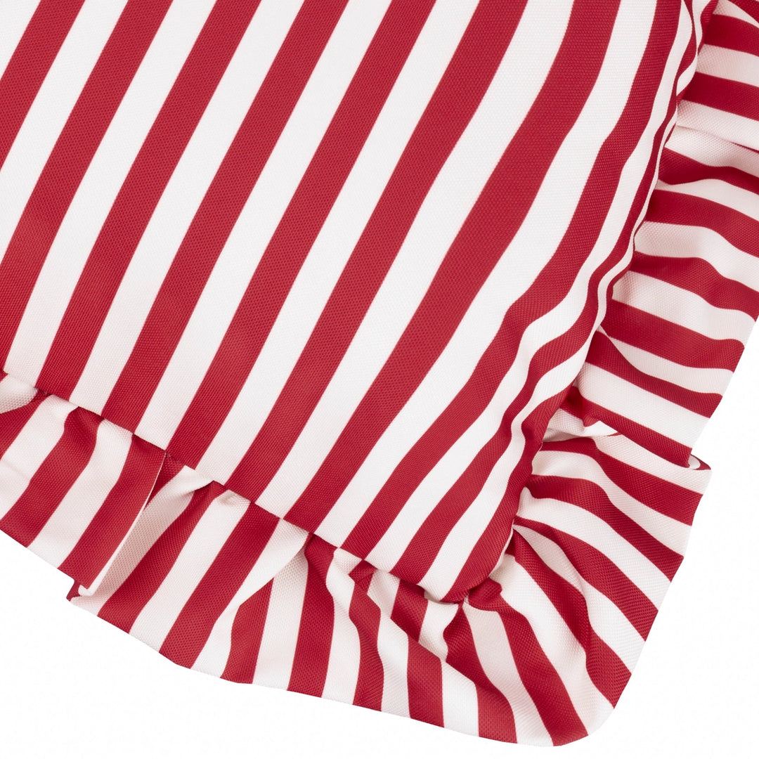 Millie Ruffle Striped Outdoor Cushion in Candy Red