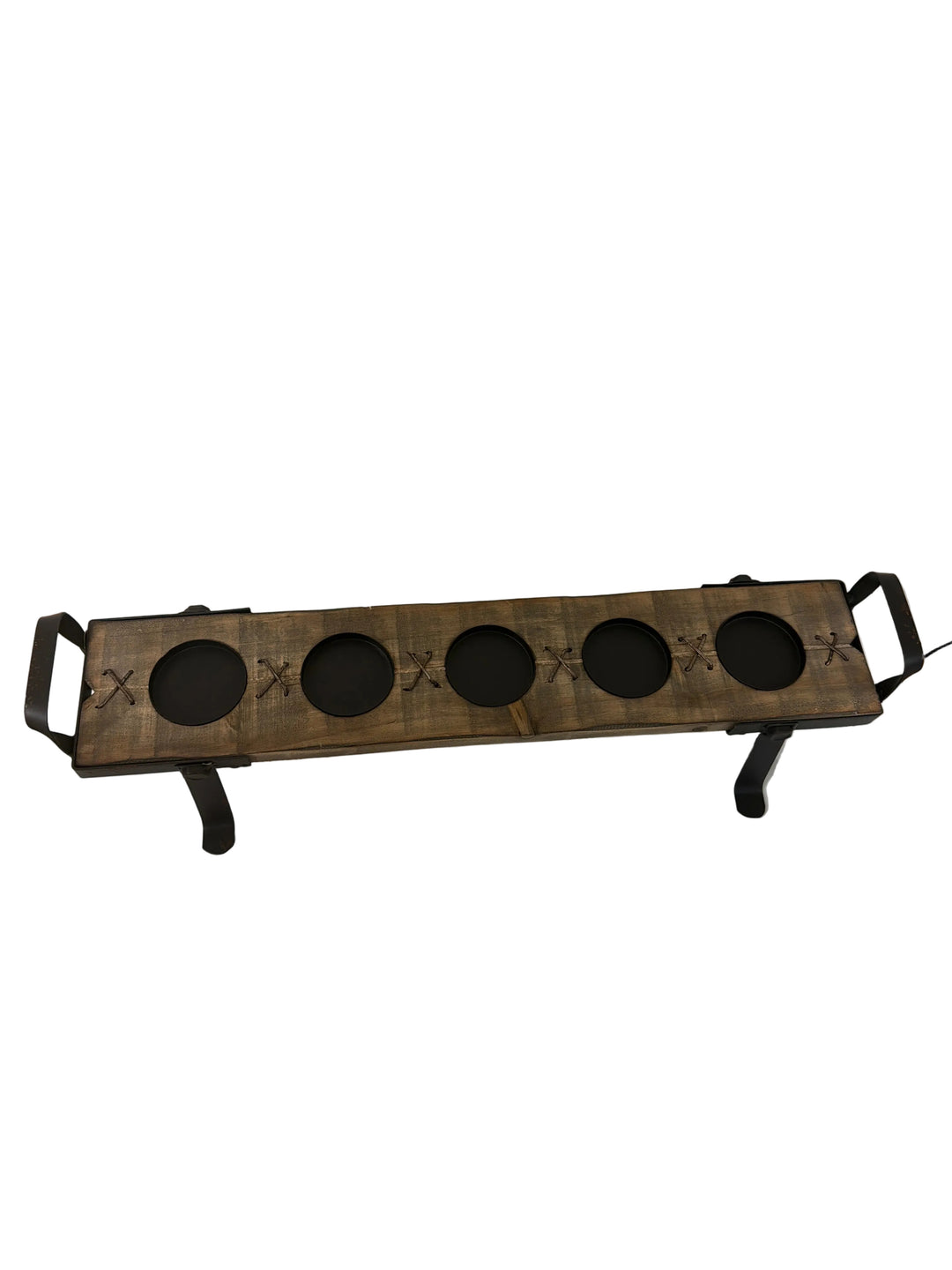 Rustic Metal & Wood 5 Part Candlestand