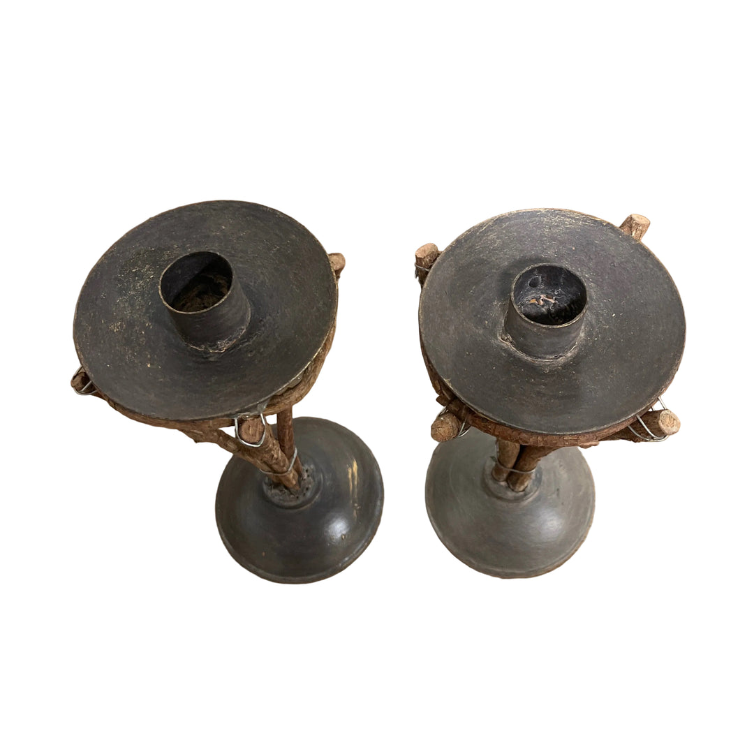 Set Of Two Rustic Candle Holders