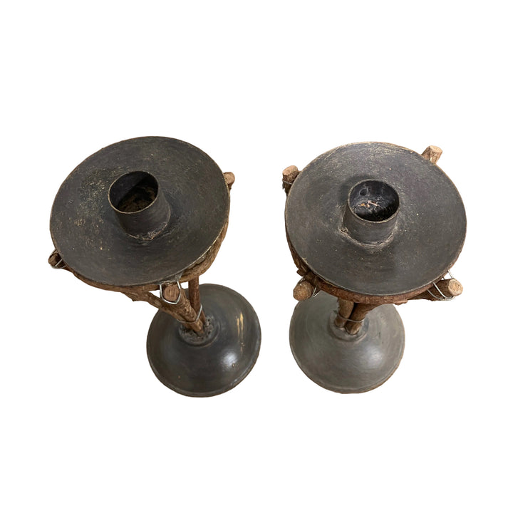 Set Of Two Rustic Candle Holders