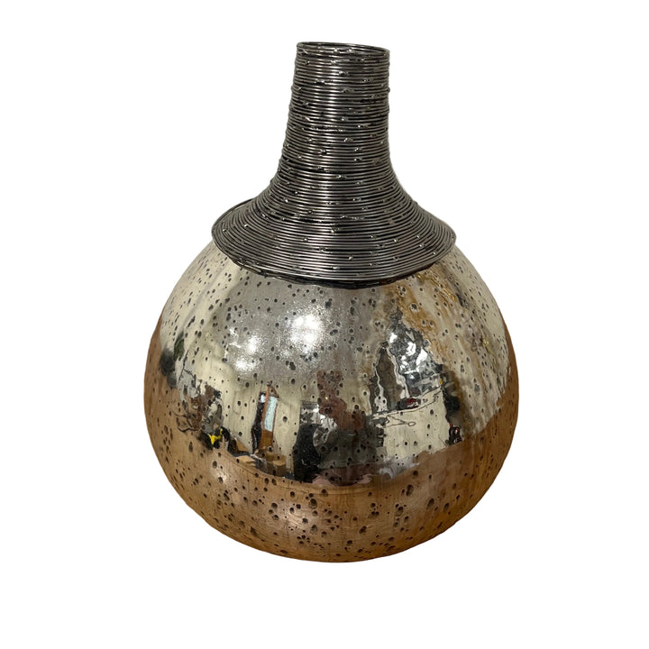 Small Metal Work Glass Vase