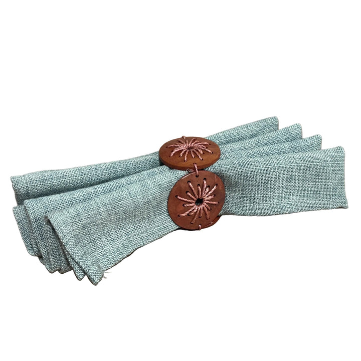 Set of 6 Wooden Effect Napkin Rings Natural Dark Wood