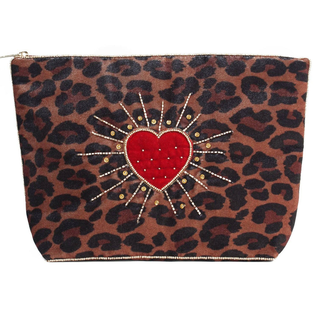 Leopard Heart Burst Large Pouch