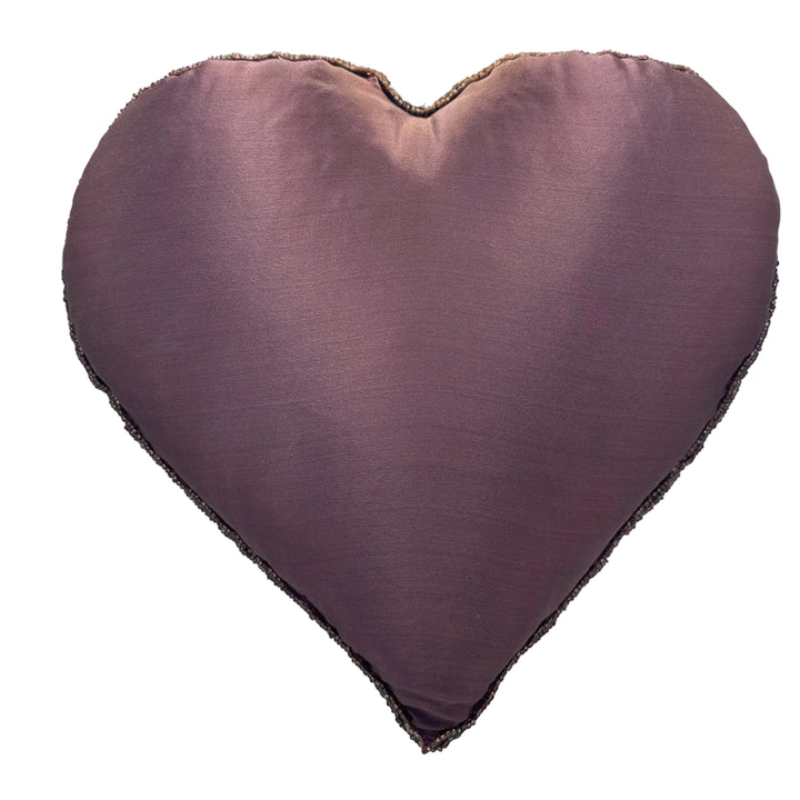 Beaded Heart Cushion in Burgundy