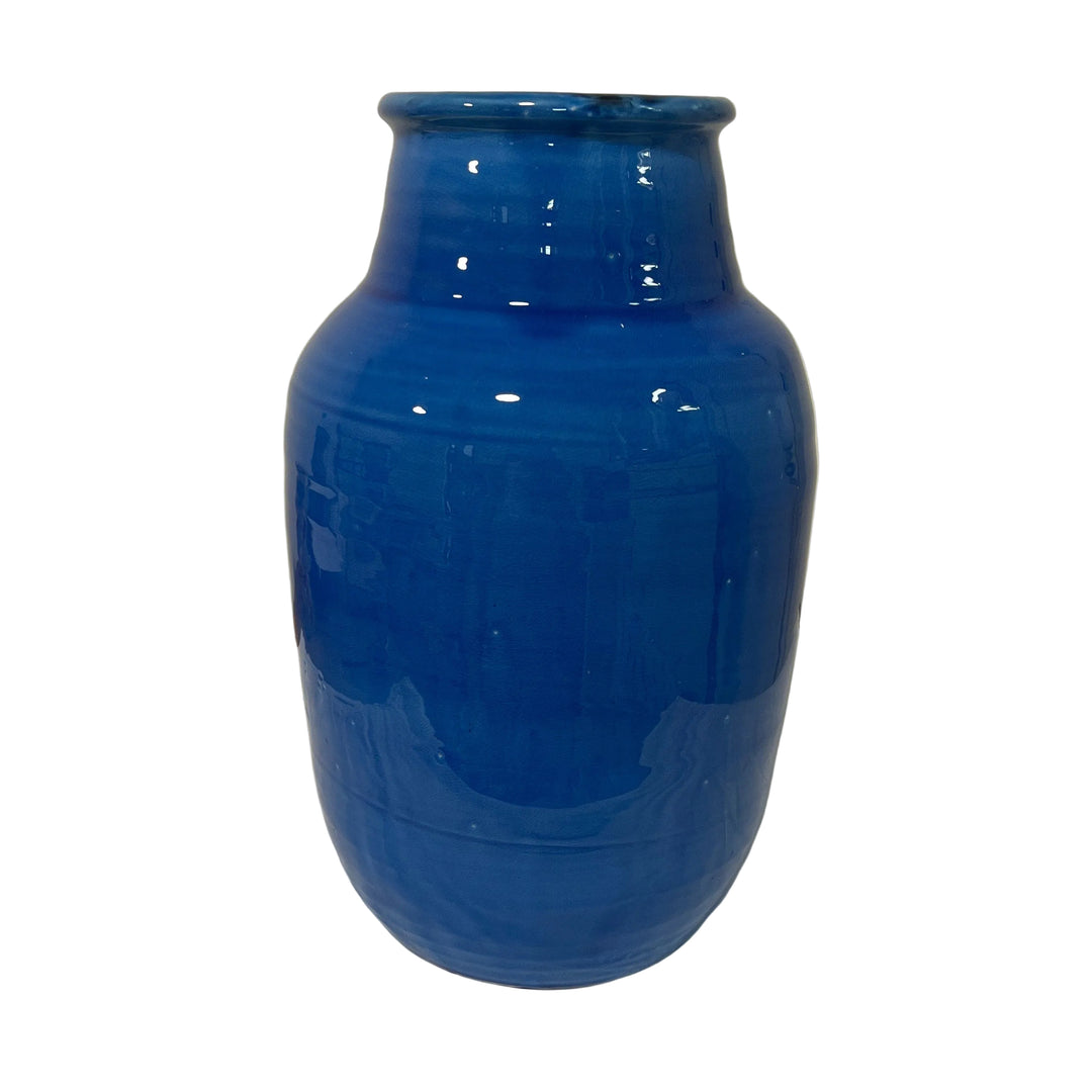 Medium Slim Terracotta Glazed Vase Bright Blue