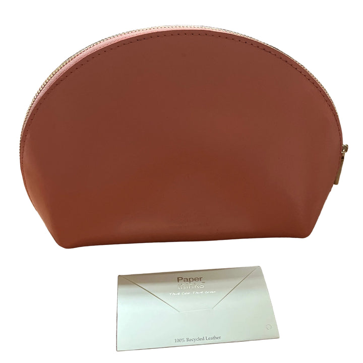 Peach Cosmetic Leather Zip Up Travel Pouch