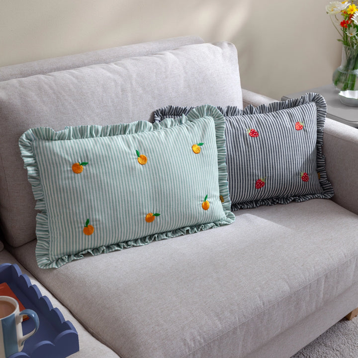Oranges Embroidered Ruffle Cushion
