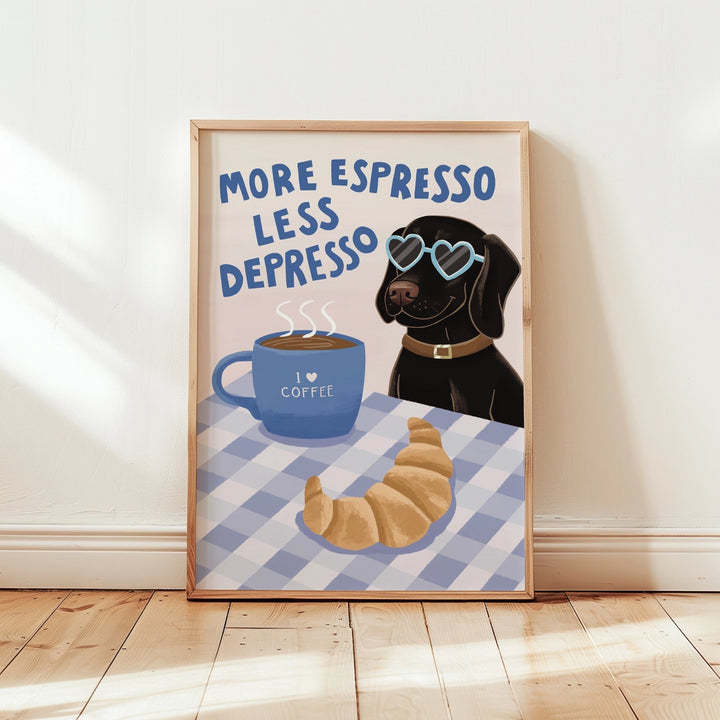 More Espresso Less Depresso Dog Print Blue