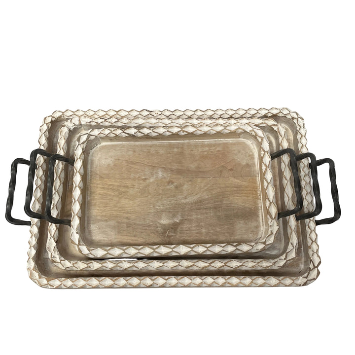 Set Of Three Wooden Handled Trays