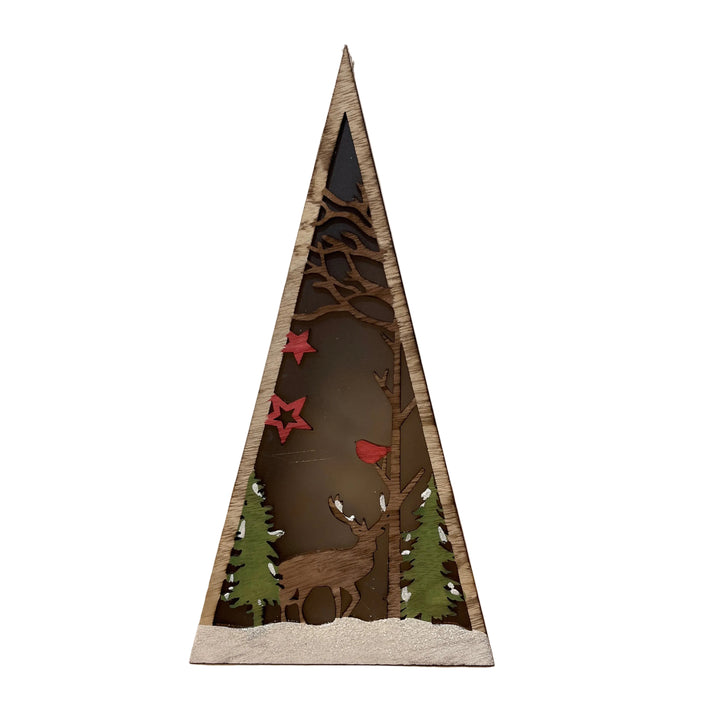 Wooden Triangle with Reindeer LED