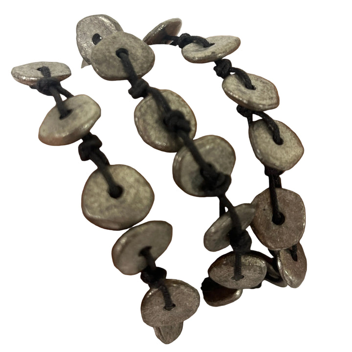 Handmade Metal Disc & Textile Layering Bracelet